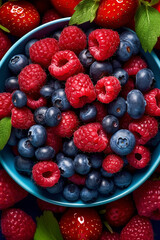 Aufkleber -  An overhead shot of a bowl filled with a variety of fresh berries, including blueberries, raspberries, and blackberries, Generative AI technology.