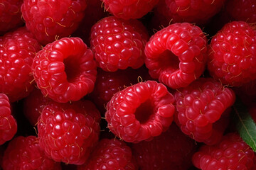 Aufkleber -  A close-up photograph of a bunch of plump, red raspberries, with their delicate texture and tangy flavor.  Generative AI technology.