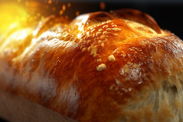 Aufkleber -  A close-up photograph of a freshly baked loaf of bread, with a golden crust and steam rising from the surface.  Generative AI technology.
