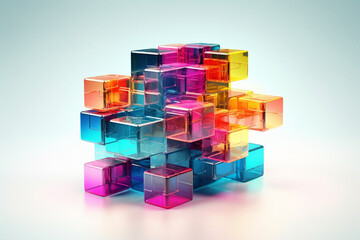 Leinwandbilder -  An abstract geometric sculpture composed of intersecting cubes, with clean lines and contrasting materials, creating a visually dynamic and modern piece.  Generative AI technology.