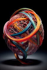Poster -  A series of geometric sculptures featuring intricate wirework, with intersecting lines and geometric forms creating a sense of movement and kinetic energy.  Generative AI technology.