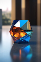 Leinwandbilder -  A collection of geometric sculptures with mirrored surfaces, creating reflections and illusions that merge the sculpture with its surroundings.  Generative AI technology.