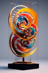 Aufkleber -  An abstract kinetic sculpture with moving geometric elements, creating an ever-changing composition and capturing the viewer's attention with its dynamic presence.  Generative AI technology.