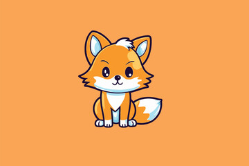 Sticker - Cute fox mascot vector illustration. Animal cartoon mascot isolated on orange background