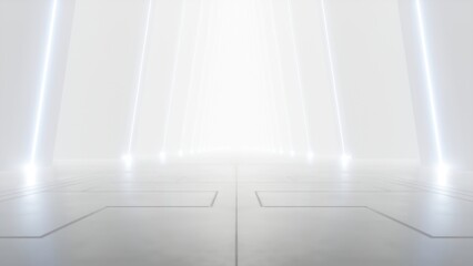 Poster - 3d rendering of white abstract sci-fi tunnel, futuristic spaceship corridor.