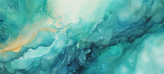 abstract watercolor paint background illustration - green turquoise color with liquid fluid marbled 