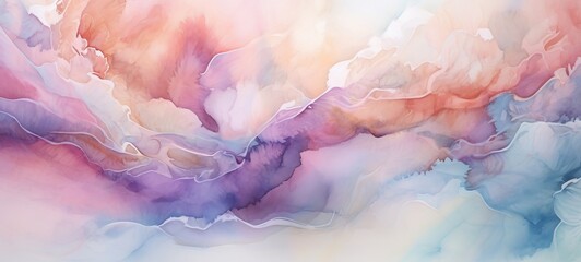 Abstract watercolor paint background illustration - Soft pastel blue pink color with liquid fluid marbled paper texture banner texture, Generative Ai