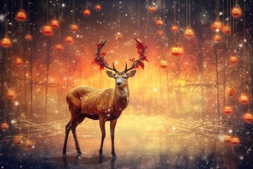 Wall Mural -  christmas deer christmas art Merry Christmas and Happy Holidays greeting card, frame, banner. New Year. Winter xmas holiday theme