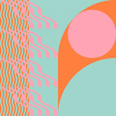 Poster - Modern abstract geometric  vector seamless pattern with simple elements and shapes like circle, square and triangle. Graphic pastel colored minimalist background.