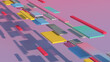 Bright colorful blocks flying. Abstract illustration, 3d render.