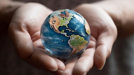 Human hands holding the Earth