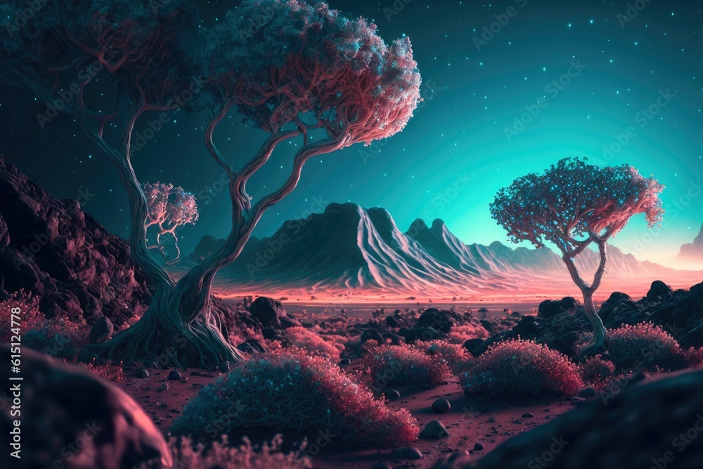fluffy-glowing-alien-trees-on-the-surface-of-a-planet-made-with