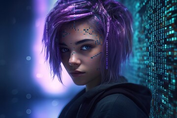 Artificial intelligence AI theme with human face. Concept of artificial intelligence and cybersecurity. Generative ai image