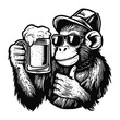 cool monkey wearing sunglasses and holding a beer mug