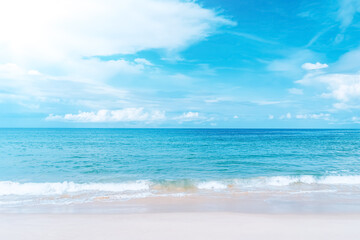 beautiful tropical beach with blue sky and white clouds abstract texture background. copy space of s