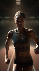 Wall Mural - Afro American female athlete on track, Generative AI Illustration