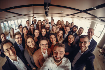 Group of business people taking a group selfie shot, Generative AI illustration