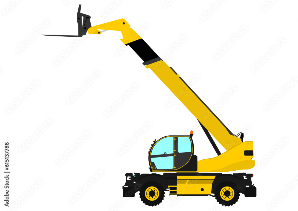 Drawbar On Telehandler Modern rotating telehandler. Side view of telescopic handler. Vector ...