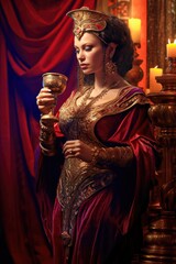 A woman dressed in purple and scarlet holding a golden cup Bible Revelation Generative AI Illustration