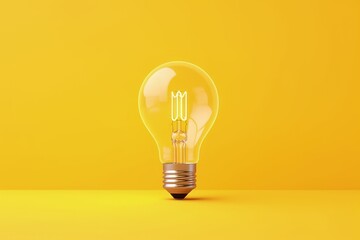 Wall Mural - Light bulb isolated on yellow background, idea and creativity concept, Generative AI
