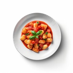 Poster - Delicious Plate of Gnocchi with Tomato Sauce Isolated on a White Background.