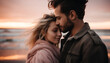 © Stockgiu - A happy married couple embraces at sunset by the water generated by AI
