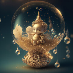 Wall Mural - Cute intricate chritmas decoration with pixie fairy gently flying in holiday sparkle.