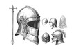 Knight helmet sketch hand drawn in engraving style
. Vector illustration desing.