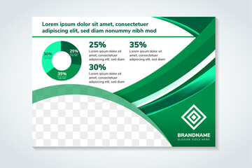 Poster - vector abstract horizontal layout banner with curve green gradient elements in white modern backgrou