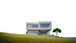 Modern house with green grass isolated on transparent or white background