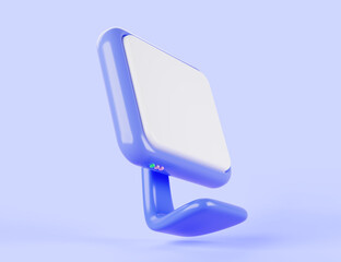 Poster - Computer monitor icon with empty white screen side view 3d render. Cartoon mockup of desktop pc or television with blank display, digital device isolated on blue background. 3D illustration