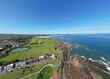 © ReayWorld - Aerial view of Dunbar in Scotland with the waves crashing onto rocks and views of  landmarks. Dunbar Scotland.