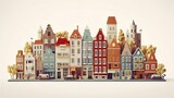Fototapeta Uliczki - Panoramic Charming European Old Town: Colorful Neighborhoodscape
