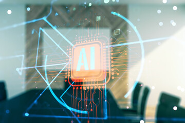 Aufkleber - Double exposure of creative artificial Intelligence abbreviation hologram on a modern boardroom background. Future technology and AI concept
