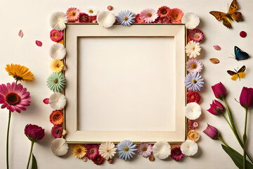 Sticker - empty Polaroid frame with a floral background