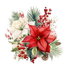 Christmas Flowers Watercolor Clip Art, Watercolor Clip Art, Watercolor Sublimation Design