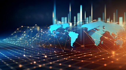  Global business growth graph stock financial success market chart on digital investment strategy exchange finance  background of technology economy communication network connection. IA generative.