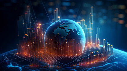  Global business growth graph stock financial success market chart on digital investment strategy exchange finance  background of technology economy communication network connection. IA generative.