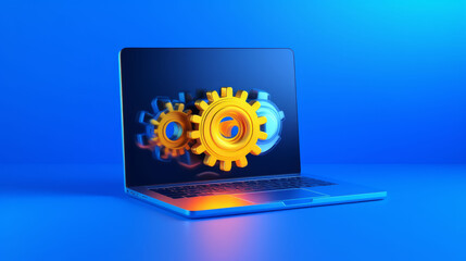 Poster - A laptop computer with mechanical gears on the screen