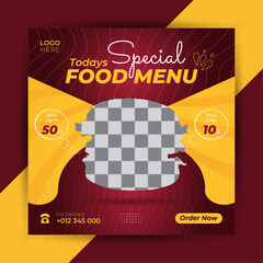 food poster for social media post template design, burger fast food banner design.