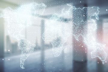 Aufkleber - Abstract creative digital world map on modern interior background, globalization concept. Multiexposure