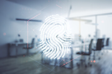 Aufkleber - Abstract virtual fingerprint hologram on a modern furnished office background. Multiexposure
