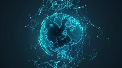 Fototapete - Futuristic Earth Around By Lines And Points of Plexus holographic Cyber Space Globe Background. Digital Technology Globe Map Concept.