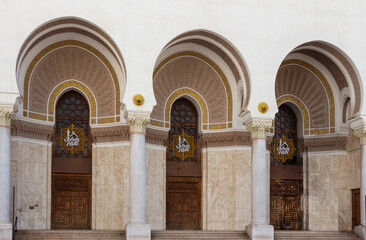 Architectural detail of the Algiers Central Post Office, (Grande Poste d'Alger), an office building for postal services on Boulevard Mohamed-Khemisti Centre. Translation in English : Post Office.