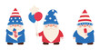 Patriotic gnomes, Independence Day 4th of July, USA. Vector set in flat cartoon style