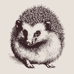 Sticker - hedgehog vector drawing. isolated hand drawn, engraved style illustration