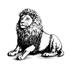 Sticker - lion vector drawing. Isolated hand drawn, engraved style illustration