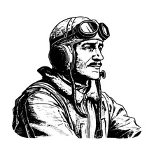 Pilot Vector Drawing. Isolated Hand Drawn, Engraved Style Illustration
