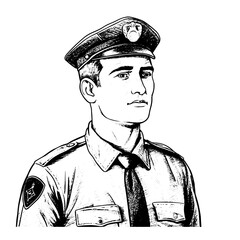 police officer vector drawing. Isolated hand drawn, engraved style illustration