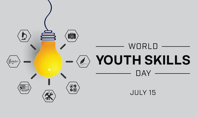 World Youth Skills Day design with a light bulb surrounded by different type of skill. Vector illustration 